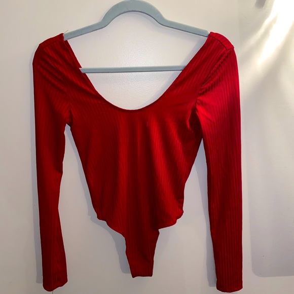 NWOT Red long sleeve open back thong bodysuit - Picture 2 of 4